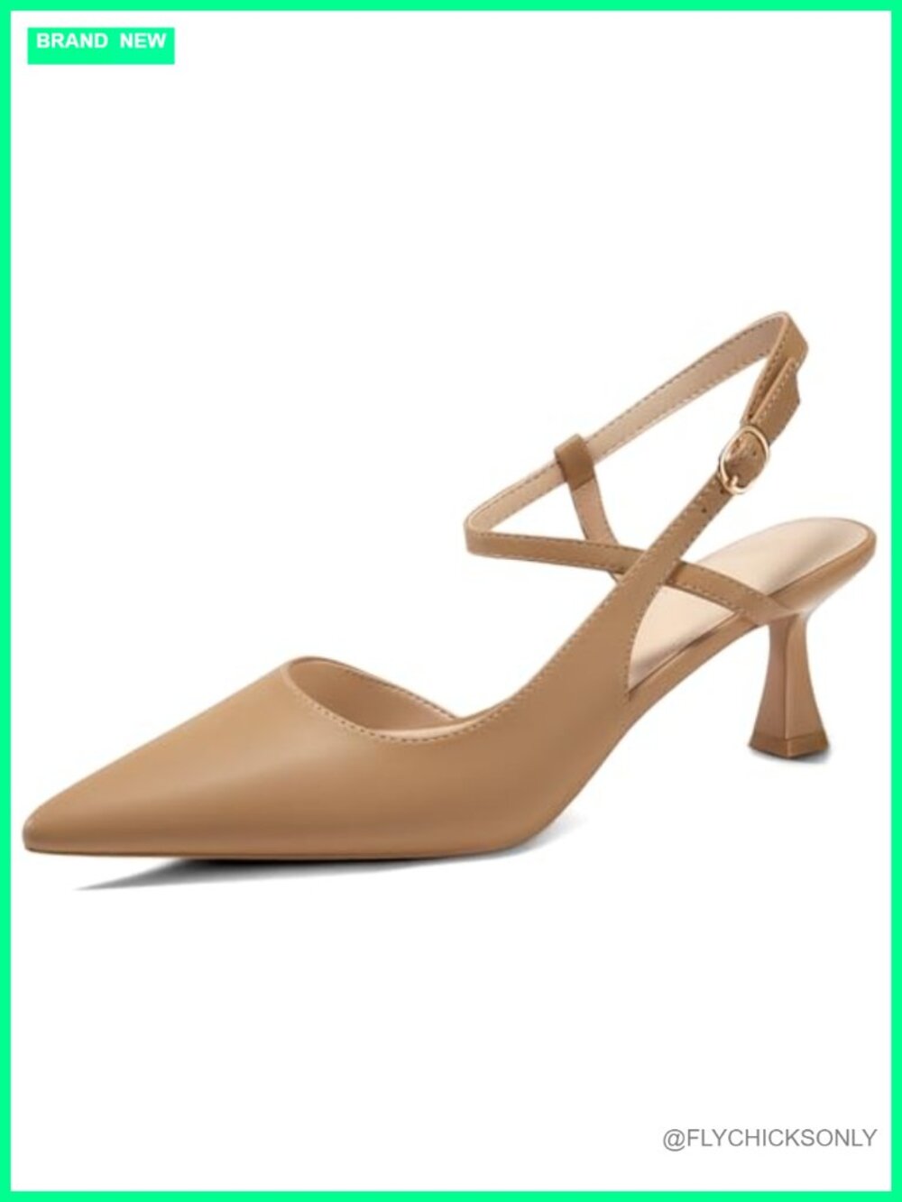 Coutgo Low Kitten Heel Slingback Pointed Toe Pumps Dress Shoes